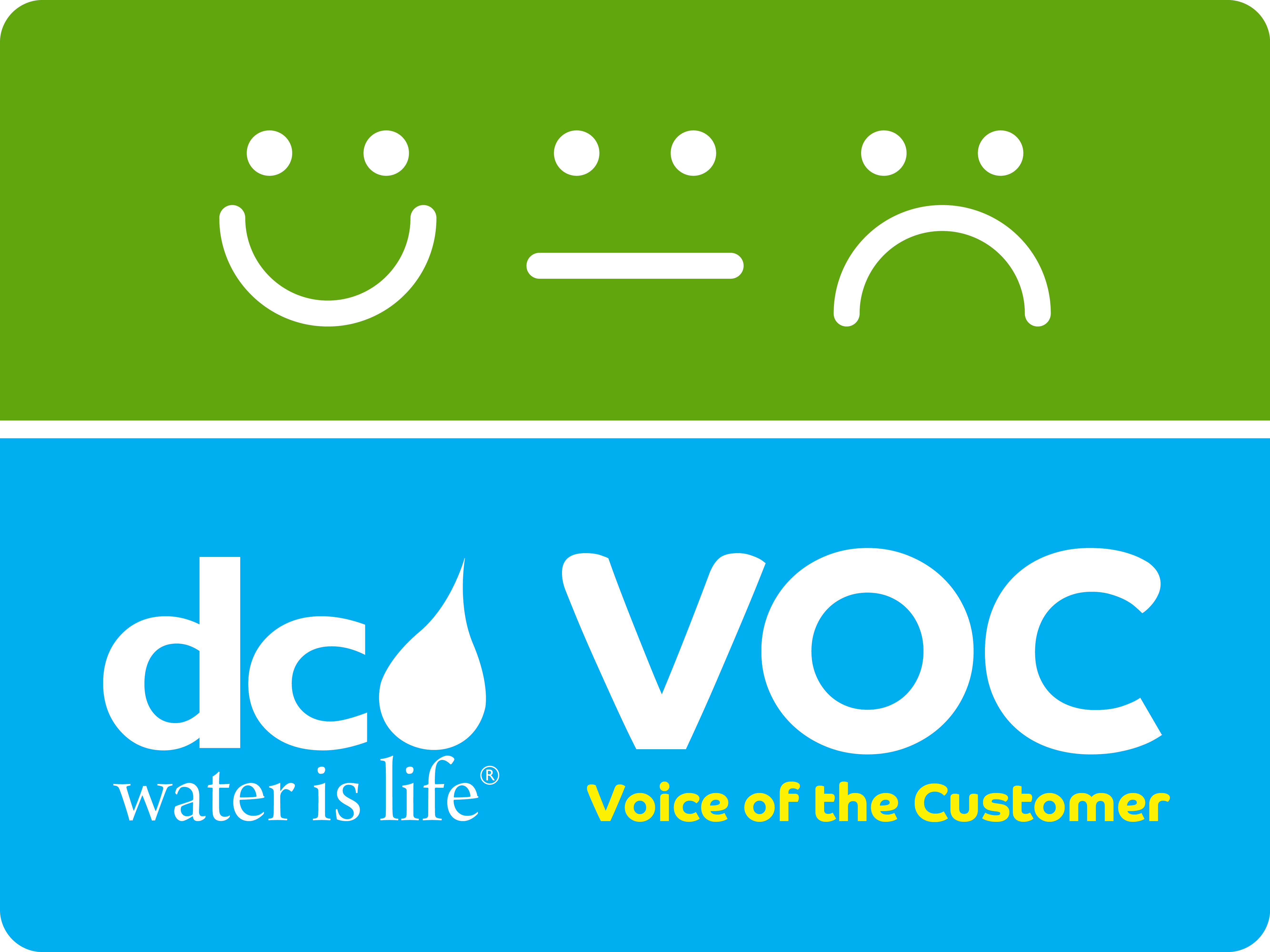 Graphic with three emoji faces: smile, neutral and frown. DC Water logo and Voice of the Customer graphic are also included.