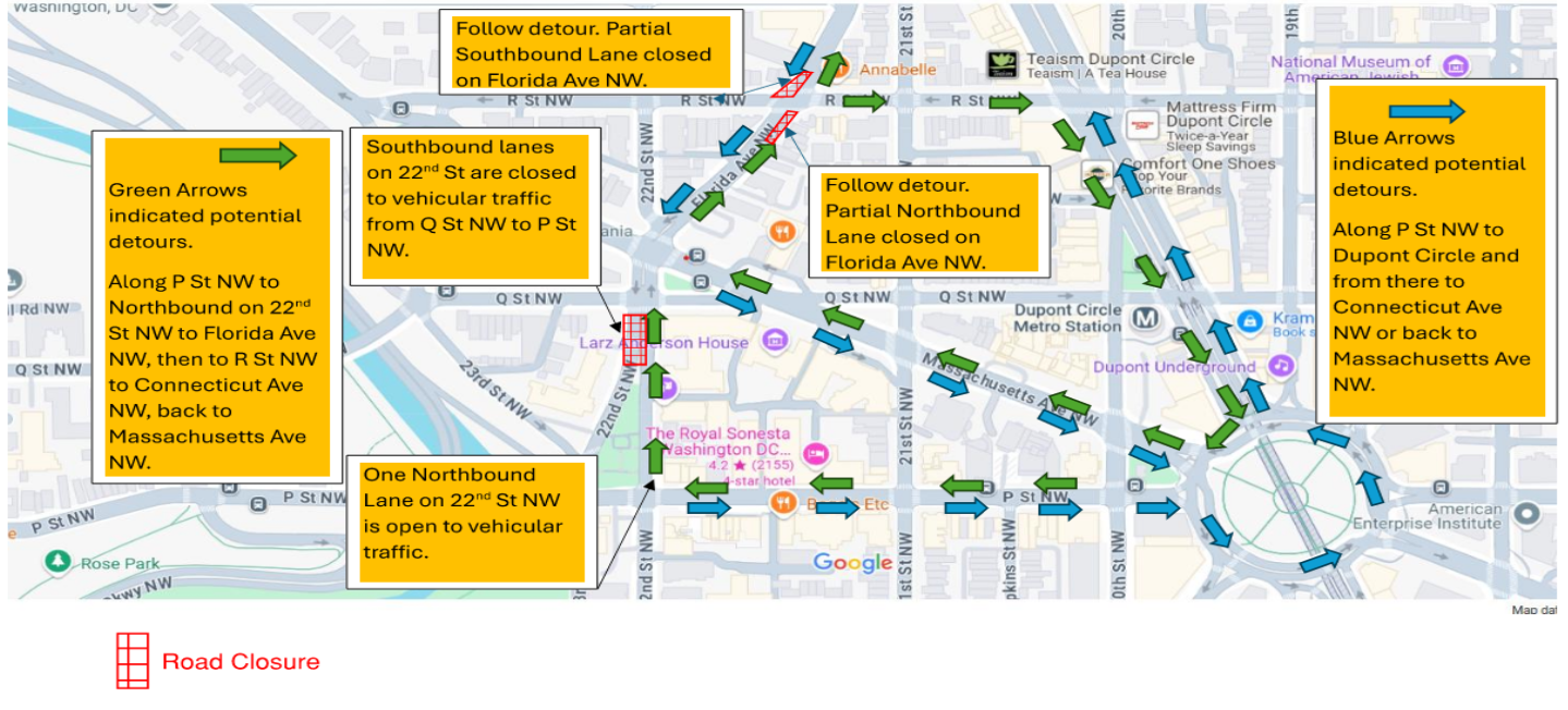 Map oif possible detours and road closures