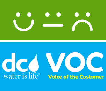 Graphic with three emoji faces: smile, neutral and frown. DC Water logo and Voice of the Customer graphic are also included.