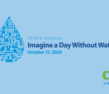 Graphic with 10 and a water drop for the zero and phrase Imagine a Day Without Water and October 17, 2024