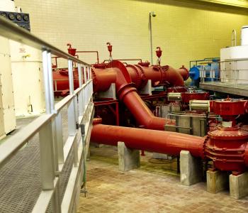 Picture inside Washington Aqueduct of pipes and tanks