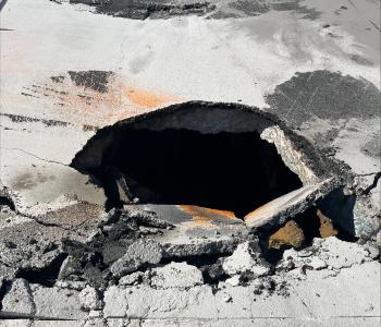 sinkhole on exit to South Dakota Avenue Northeast