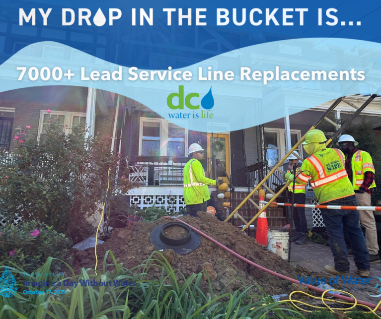 Workers replacing lead service line at a home in Northwest DC