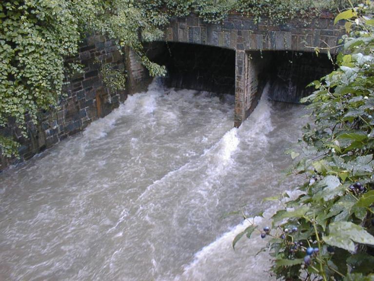 Piney Branch Tunnel Combined Sewer Outflow being discharged