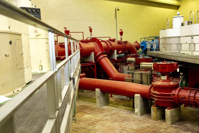 Picture inside Washington Aqueduct of pipes and tanks