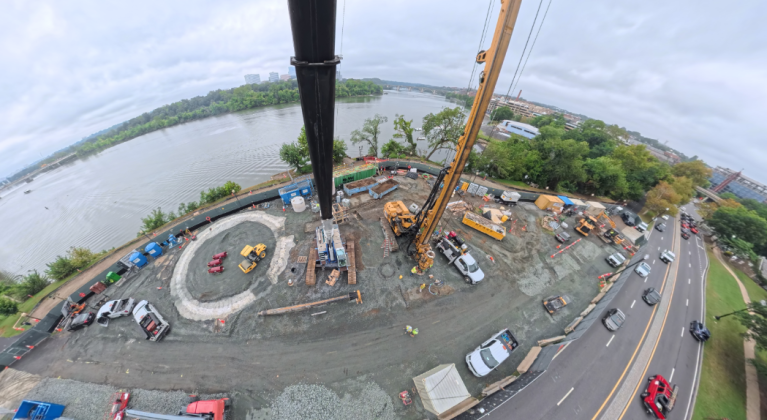 Rock Creek Trail Site near Watergate Complex Aerial View of Construction near Watergate Complex Shows cranes and construction of drop shaft underway