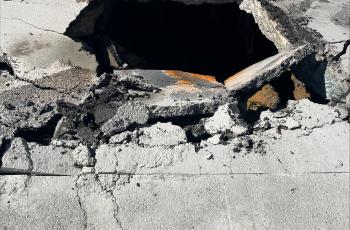 sinkhole on exit to South Dakota Avenue Northeast