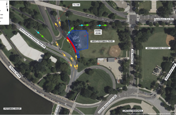 Potomac River Tunnel Project Ohio Drive to I-66 ramp utility investigation Map showing lane closure from Ohio Drive to I-66 ramp